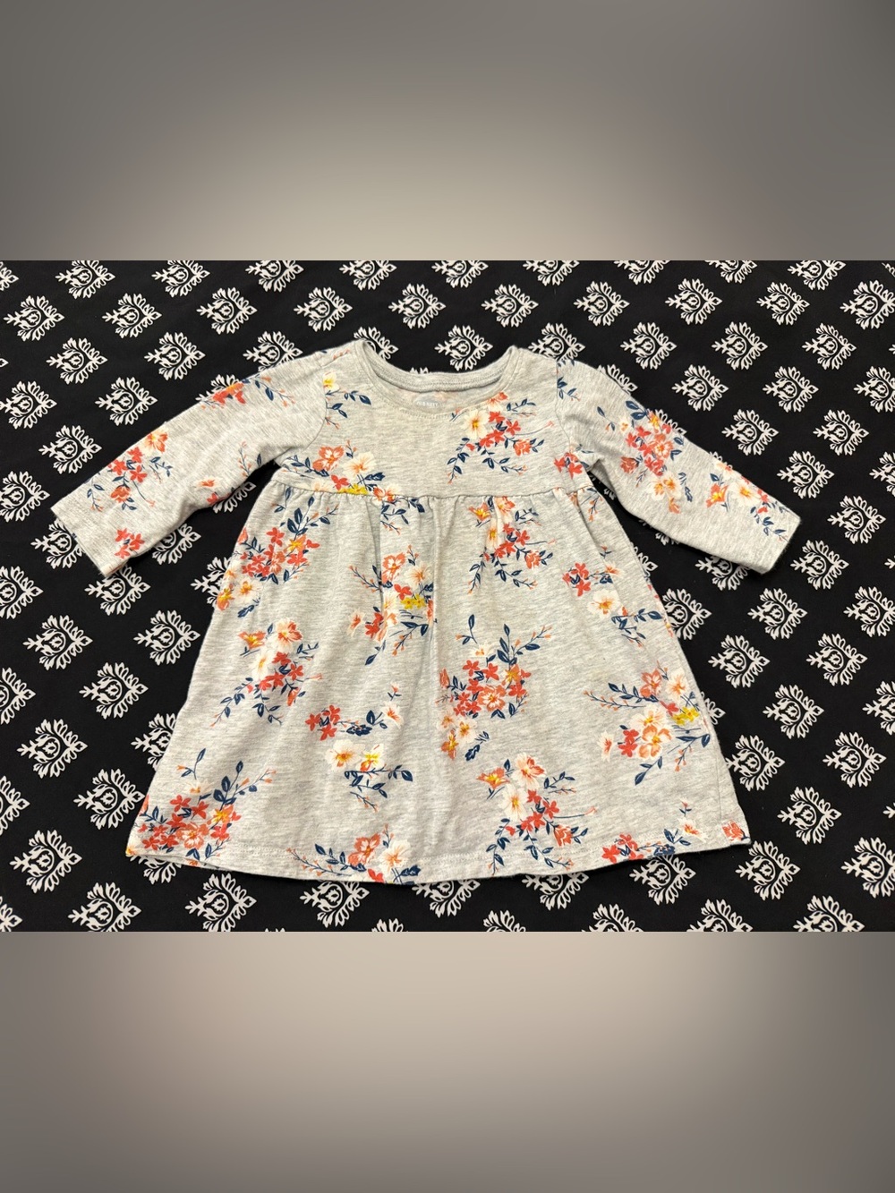 Old Navy Baby Girls Floral Long Sleeve Dress 3-6 Months 100% Cotton Gray Fall